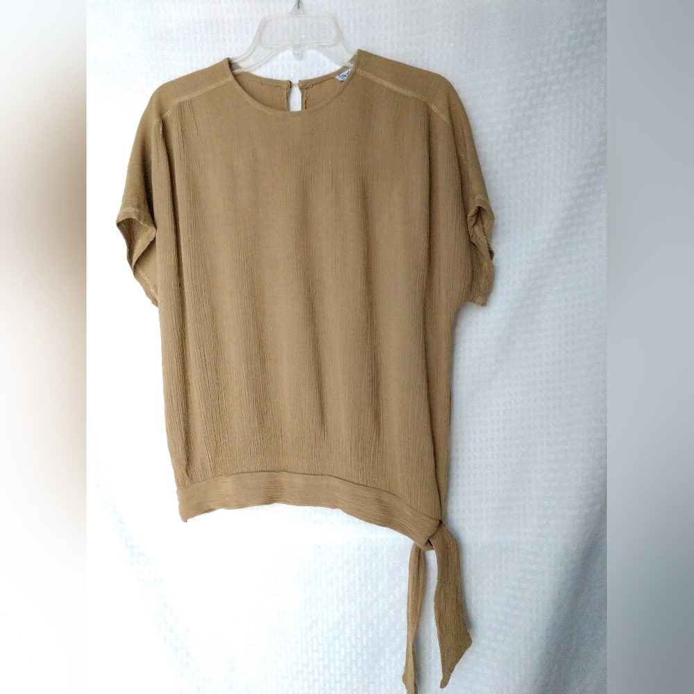 Cute Side Tie Shirt Top Brown Short Sleeve Coastal Casual or Office Size 12